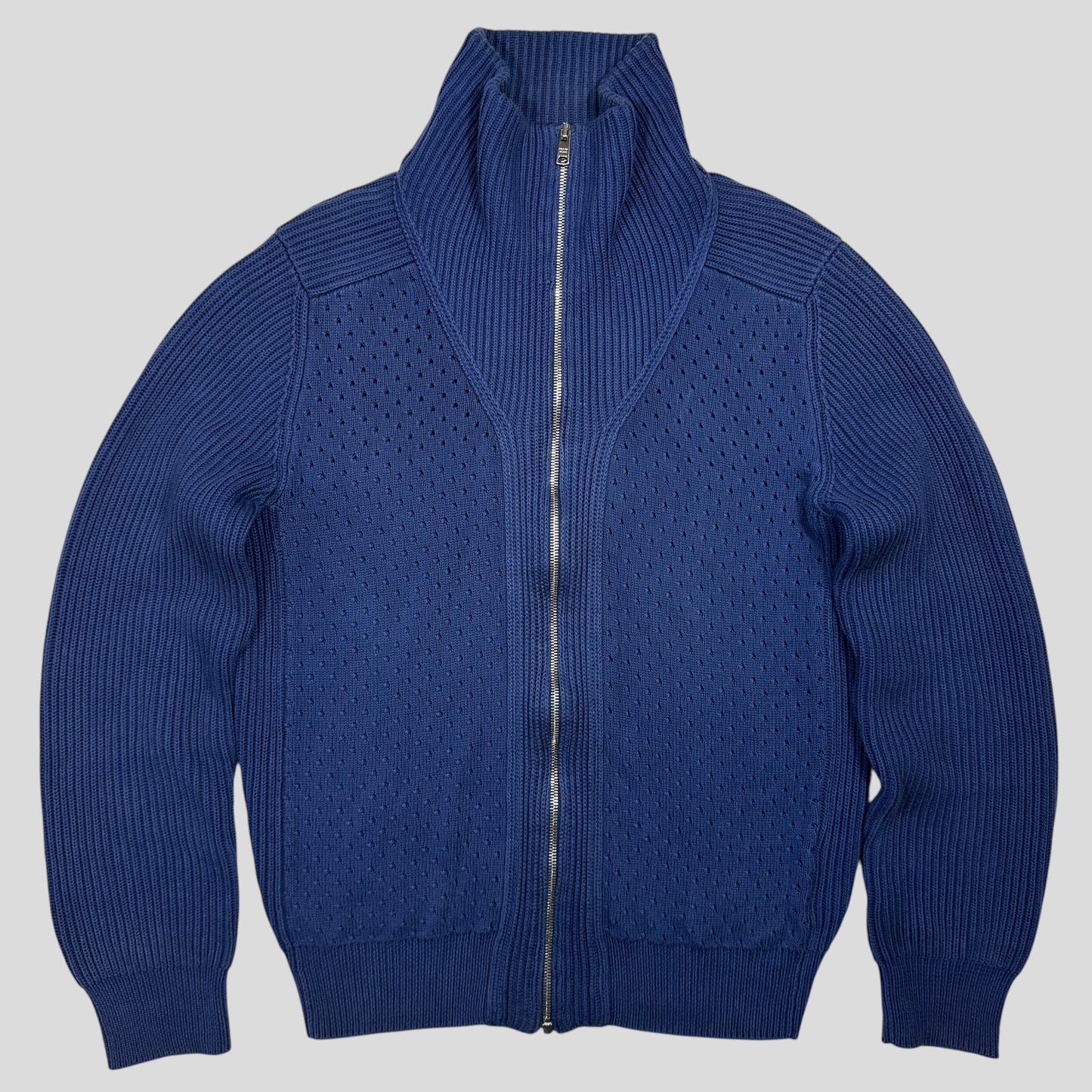 Prada Milano 2018 Perforated Heavy Cable Knit Cardigan Jacket - M