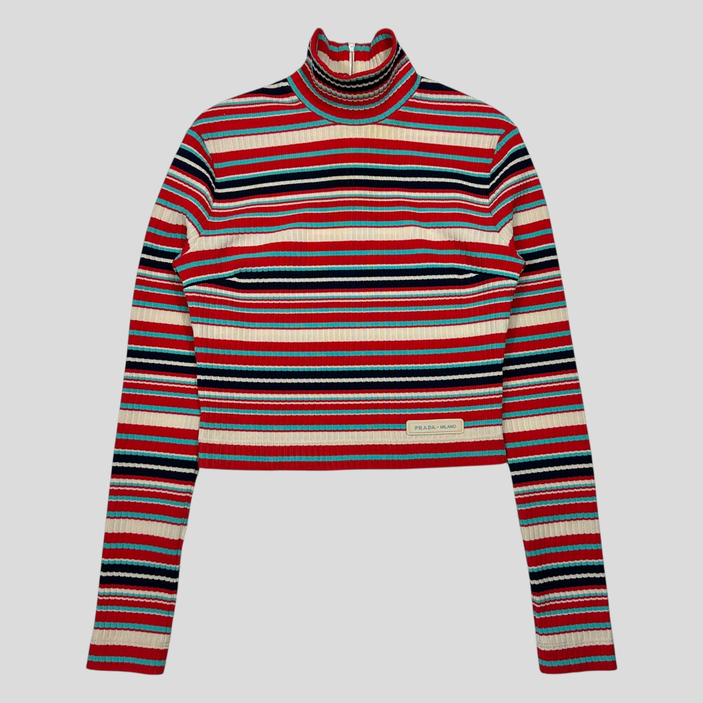 Prada Milano 2018 Candy Striped Textured Cropped Logo Knit - S