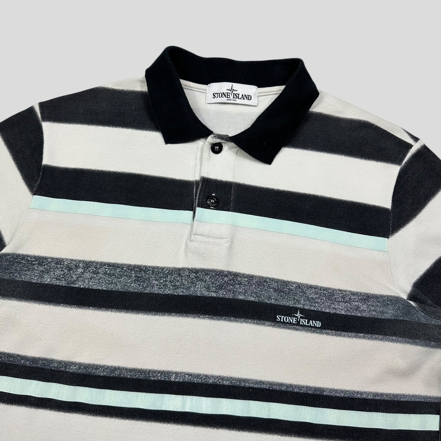 Stone Island SS13 Mint Logo Striped Polo Shirt - L (M)