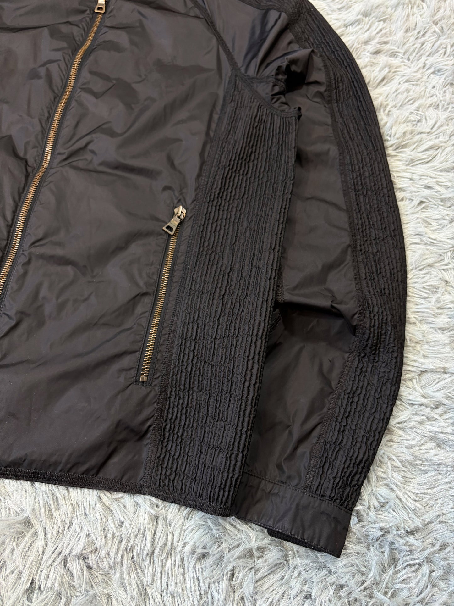 Prada Sport 2008 Pleated Black Tab Nylon Biker Jacket - M