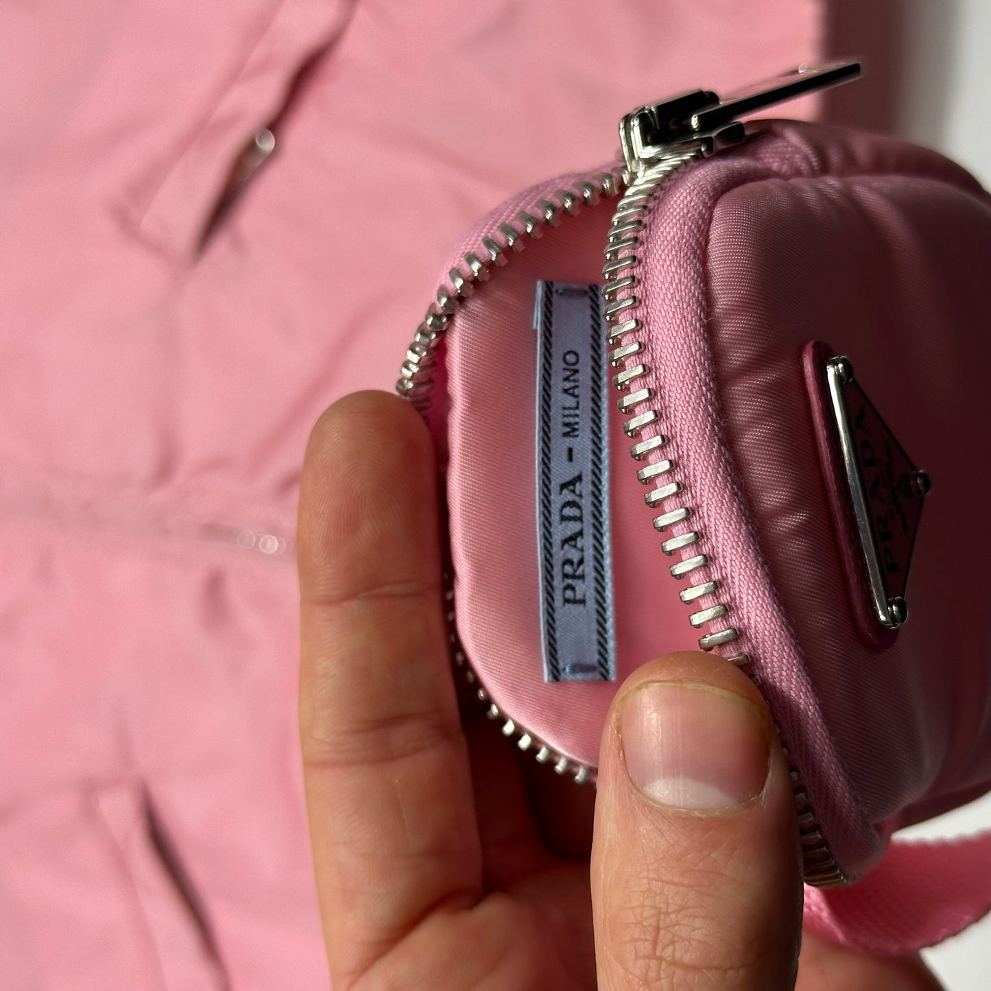 Prada 2020 Baby Pink 3D Triangle Plaque Pouch Re-Nylon Jacket - IT36 (XS-S)