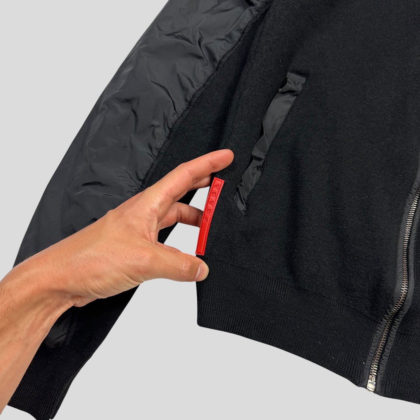 Prada Sport 2009 Black Nylon Wool Hybrid Bomber Jacket - S