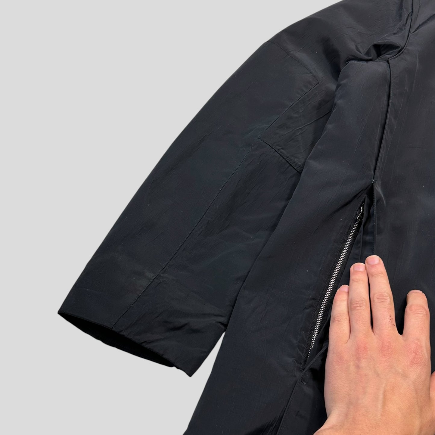 Gucci by Tom Ford 1999 Ballistic Nylon Taped Seam Shearling Collar Coat - L