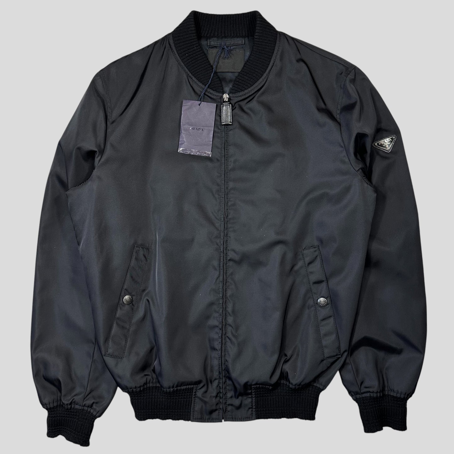 Prada Milano 2018 Black Gabardine Nylon Triangle Bomber - M