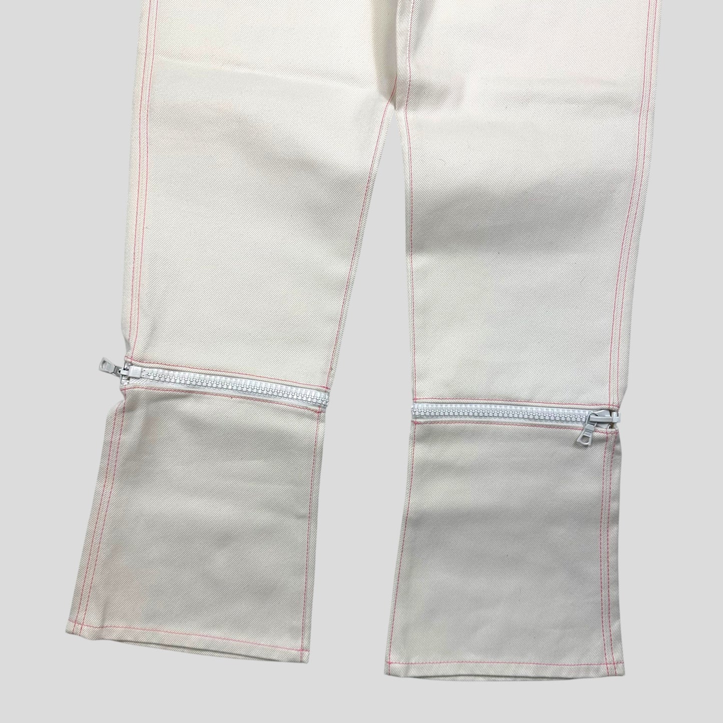Miu Miu SS00 White and Pink Contrast Stitch Zip-off Bell Trousers - IT42