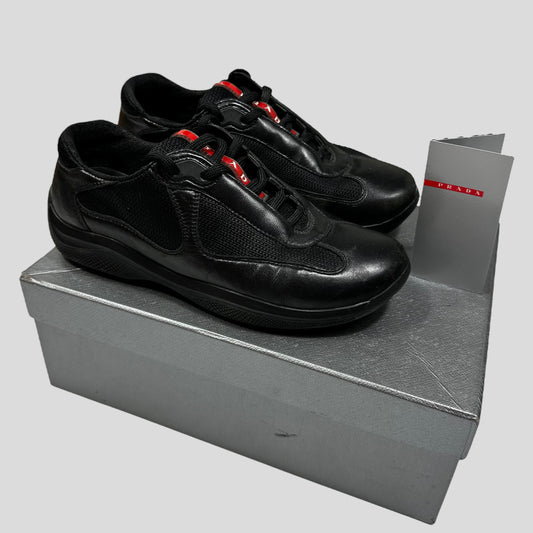 Prada Americas Cups Triple Black Leather - UK4