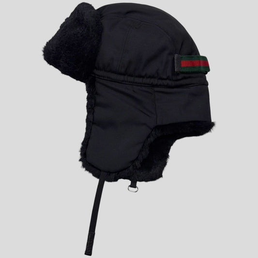 Gucci by Tom Ford 00’s Nylon Canvas Fur Trapper Hat - S