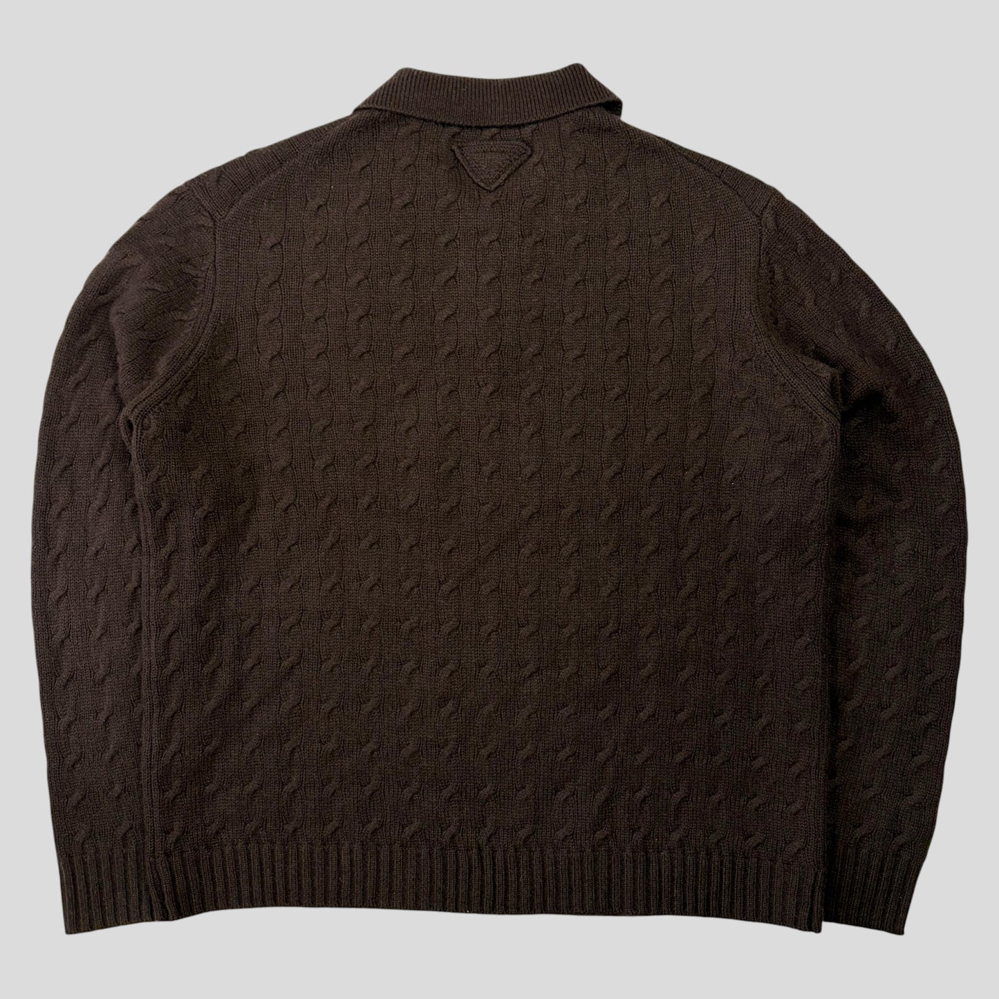 Prada 2024 Triangle Logo Cashmere Collared Cable-knit - L/XL