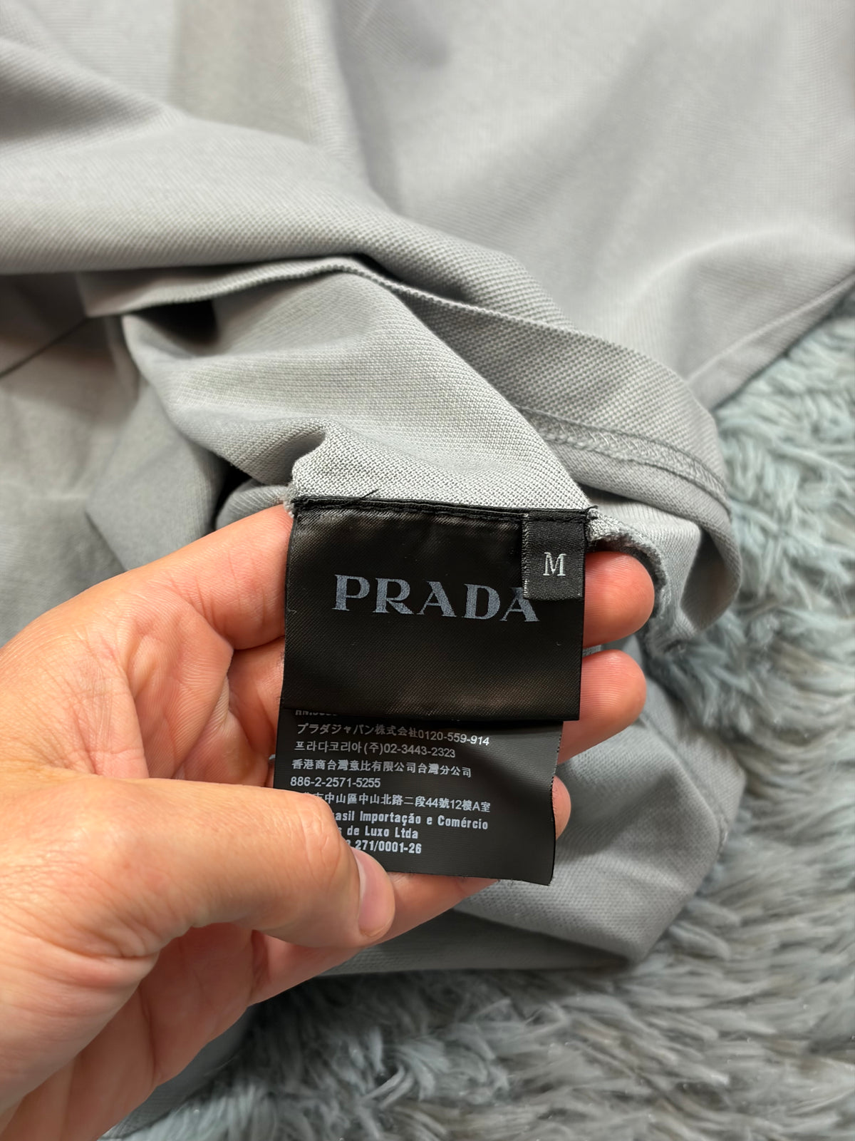 Prada 2017 Double Logo Grey Bi-colour Pique Cotton T-Shirt - M