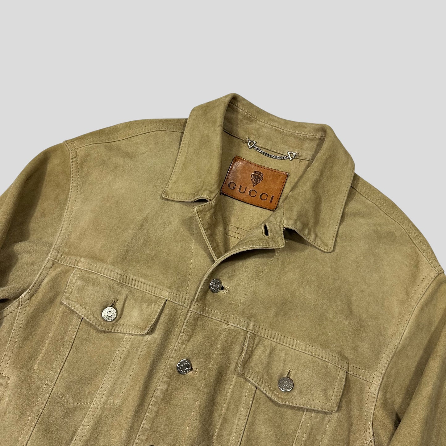 Gucci by Tom Ford 00’s Suede Leather Belted Boxy Trucker Jacket - IT52