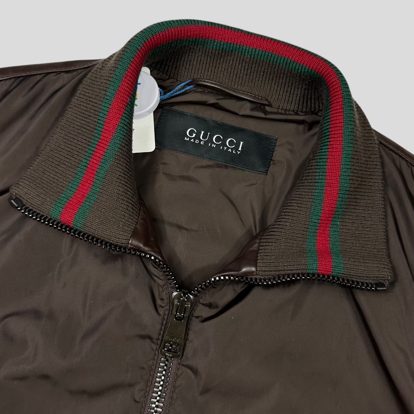 Gucci Brown Nappa Leather Hybrid Logo Bomber Jacket - IT46 (S)