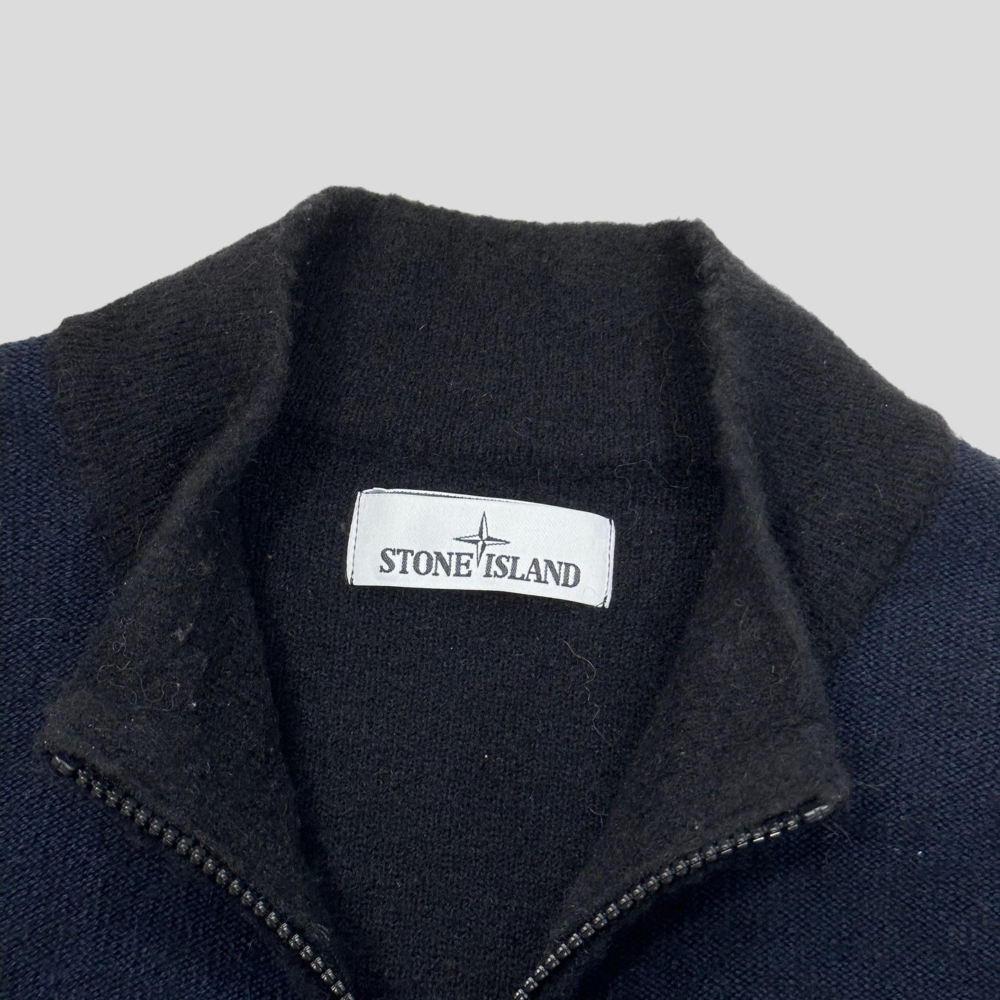 Stone Island Blue & Black Panelled Cardigan Knit - L
