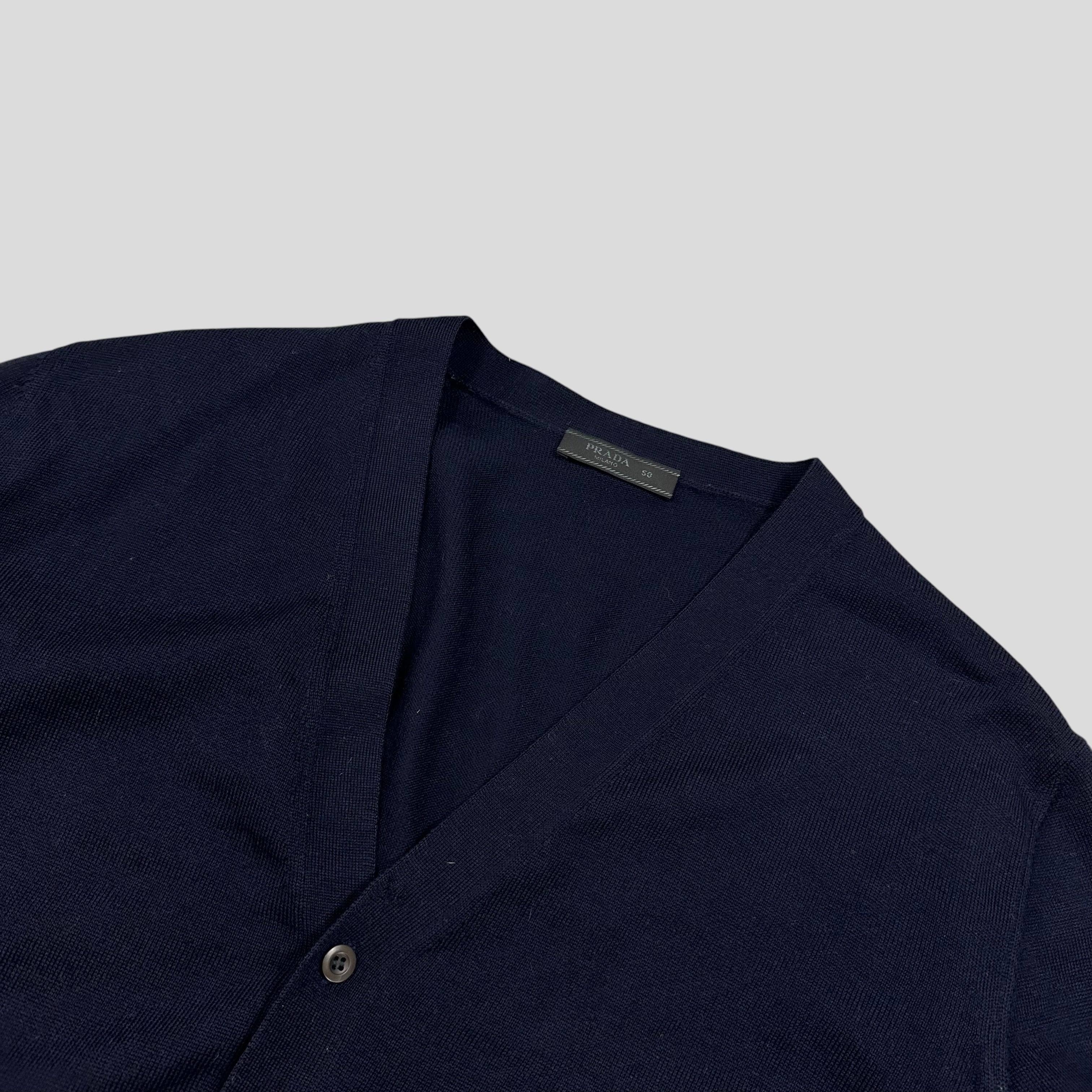 Prada Milano 2017 Virgin Wool Minimalist Navy Cardigan - IT50