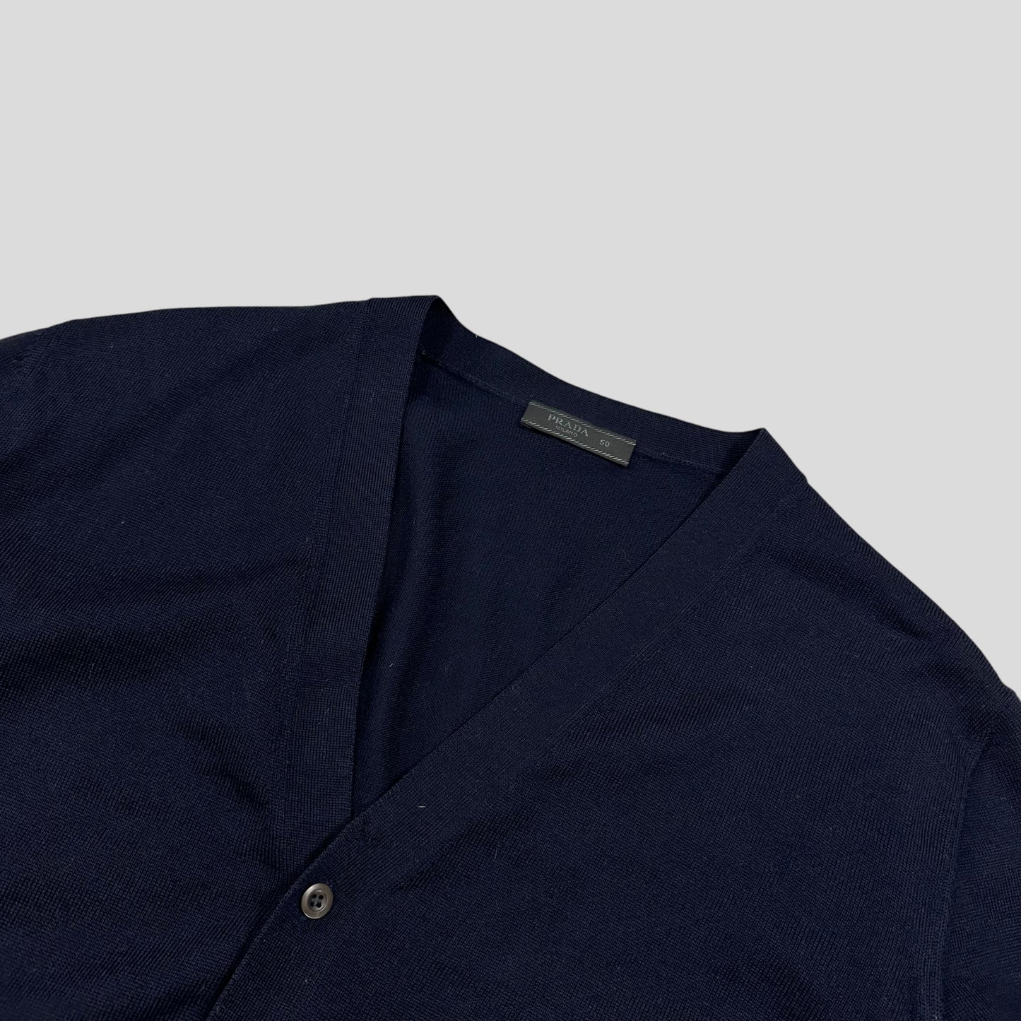 Prada Milano 2017 Virgin Wool Minimalist Navy Cardigan - IT50
