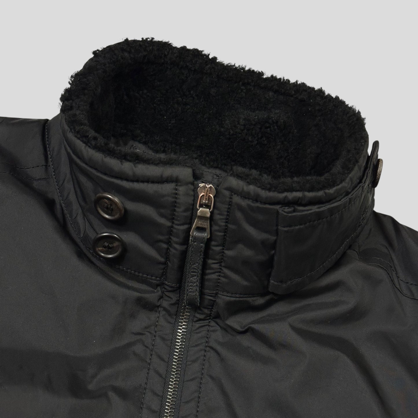 Prada Sport 2006 Shearling & Leather Nylon Canvas Flight Jacket - IT56 (L/XL)