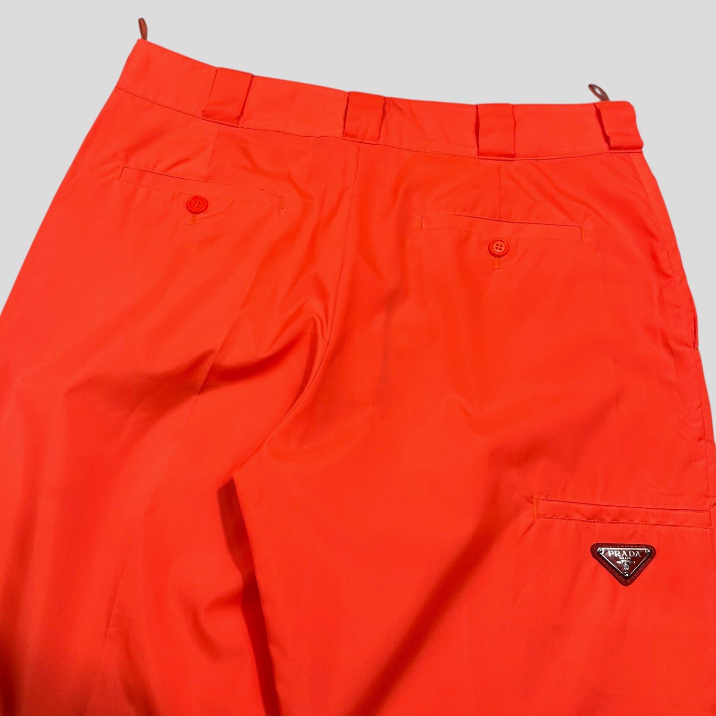 Prada Milano 2018 Orange Nylon Gabardine Triangle Logo Trousers - S/M