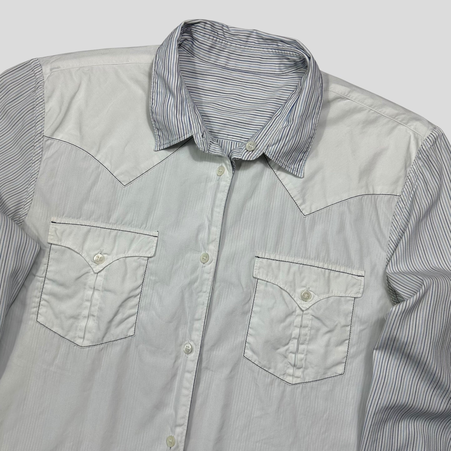 CDG SHIRT 00’s Reversible Embroidered Stripe Boxy Shirt - M/L