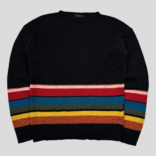 Prada 2018 Heavy Virgin Wool Rainbow Stripe Crewneck Knit - M