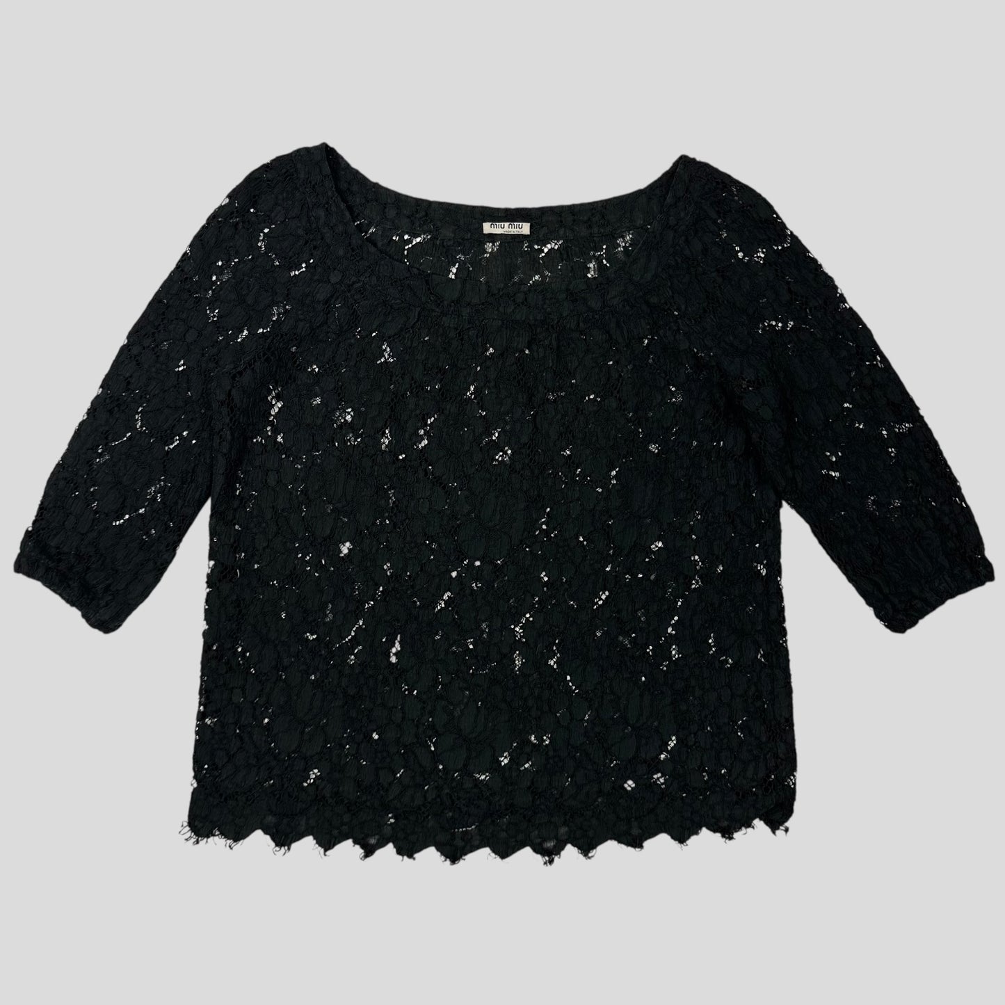 Miu Miu 00’s Floral Broderie Lace 3/4 Sleeve Top - M