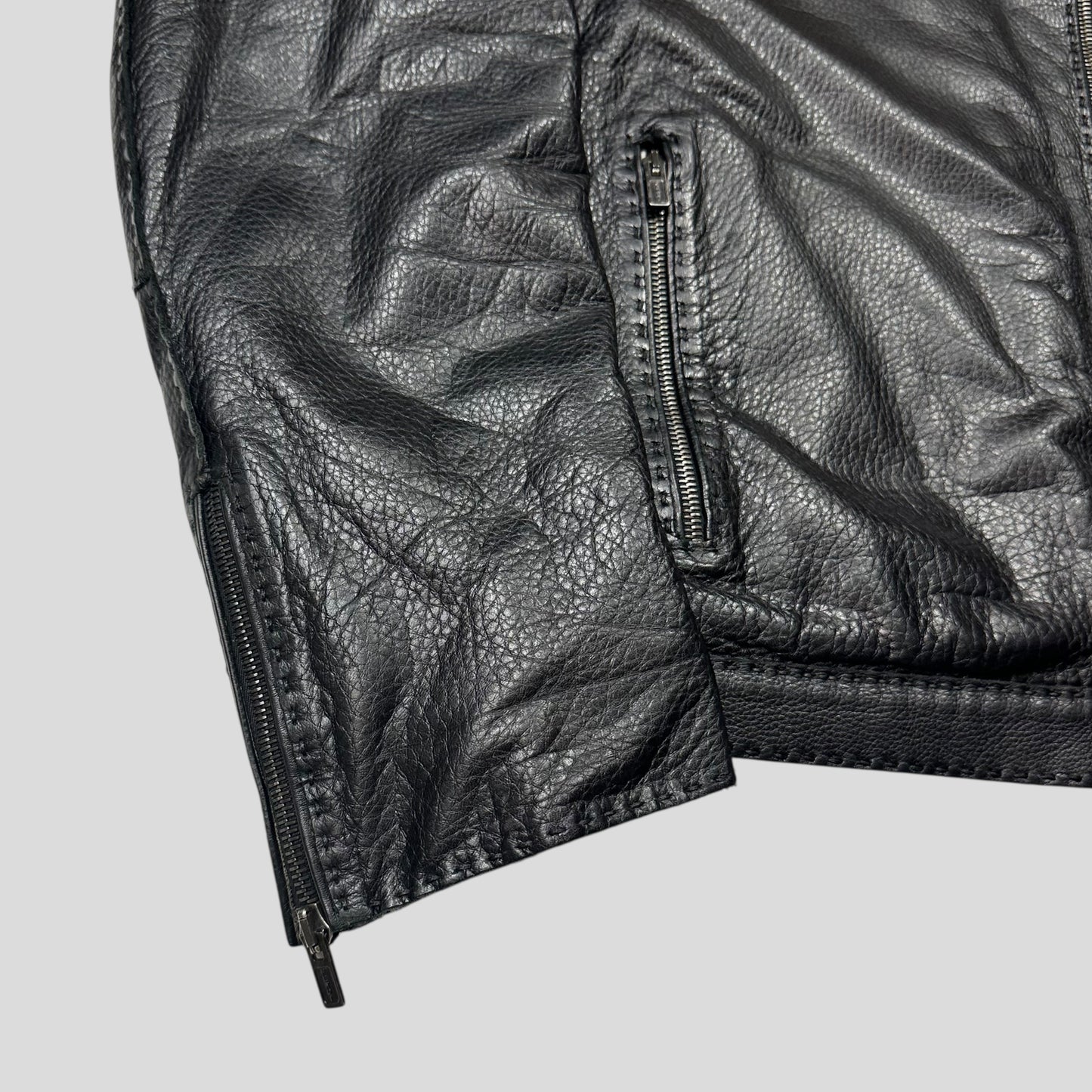 Fendi FF Textured Leather Exaggerated Stitch Moto Jacket - L