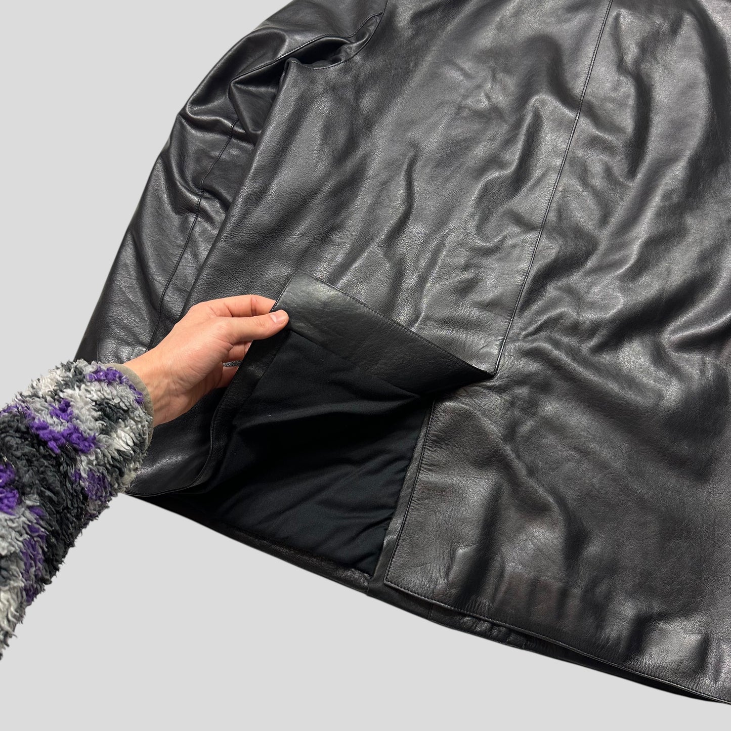 Prada Milano FW 1998 Runway Leather & Wool Lined Car Jacket - IT54