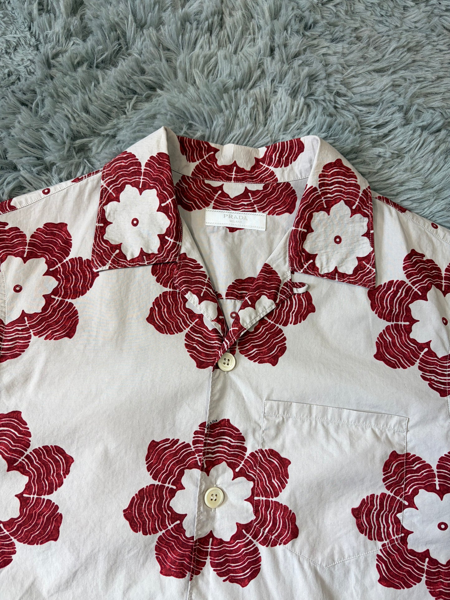 Prada 2016 Floral Logo Print Camp Collar Boxy Shirt - S/M