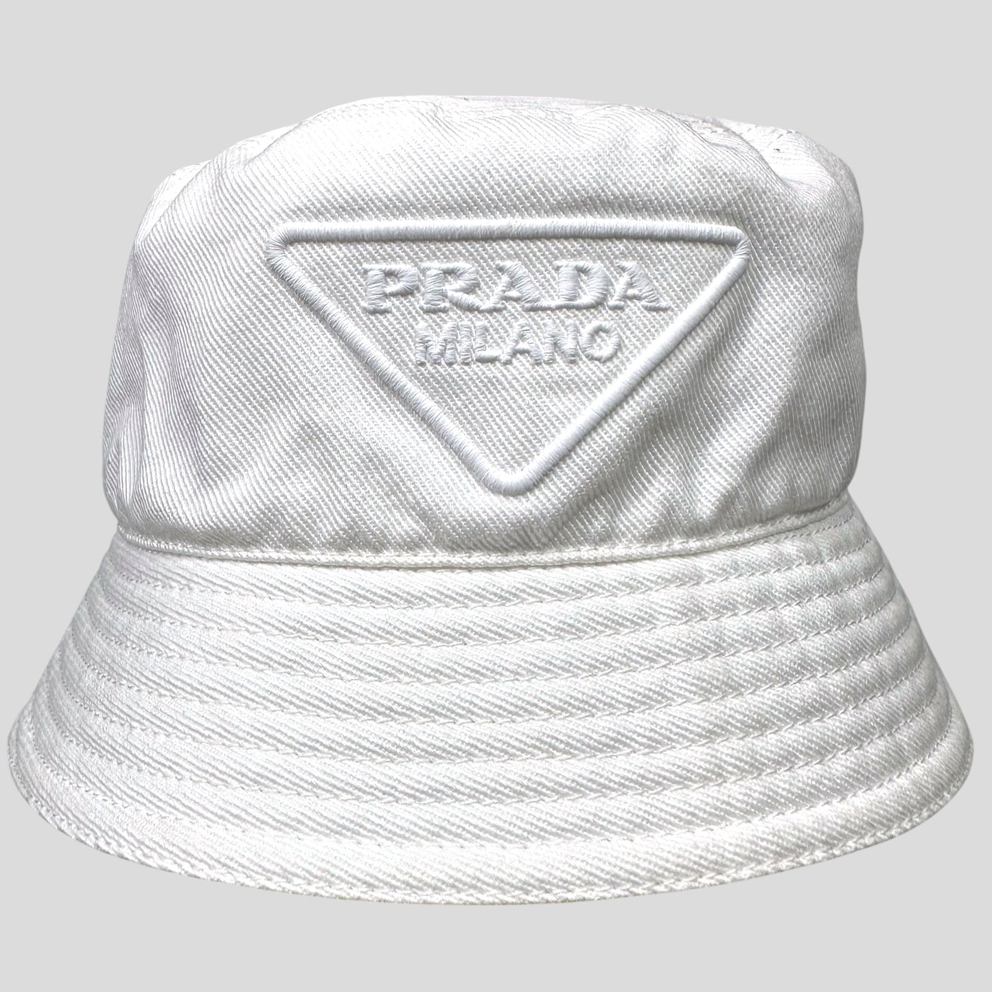 Prada 2022 Embroidered Cotton Triangle Logo Bucket Hat - L