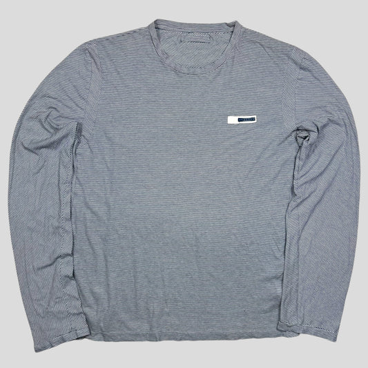 Prada Sport 2009 Blue Logo Tab Striped LS T-shirt - L
