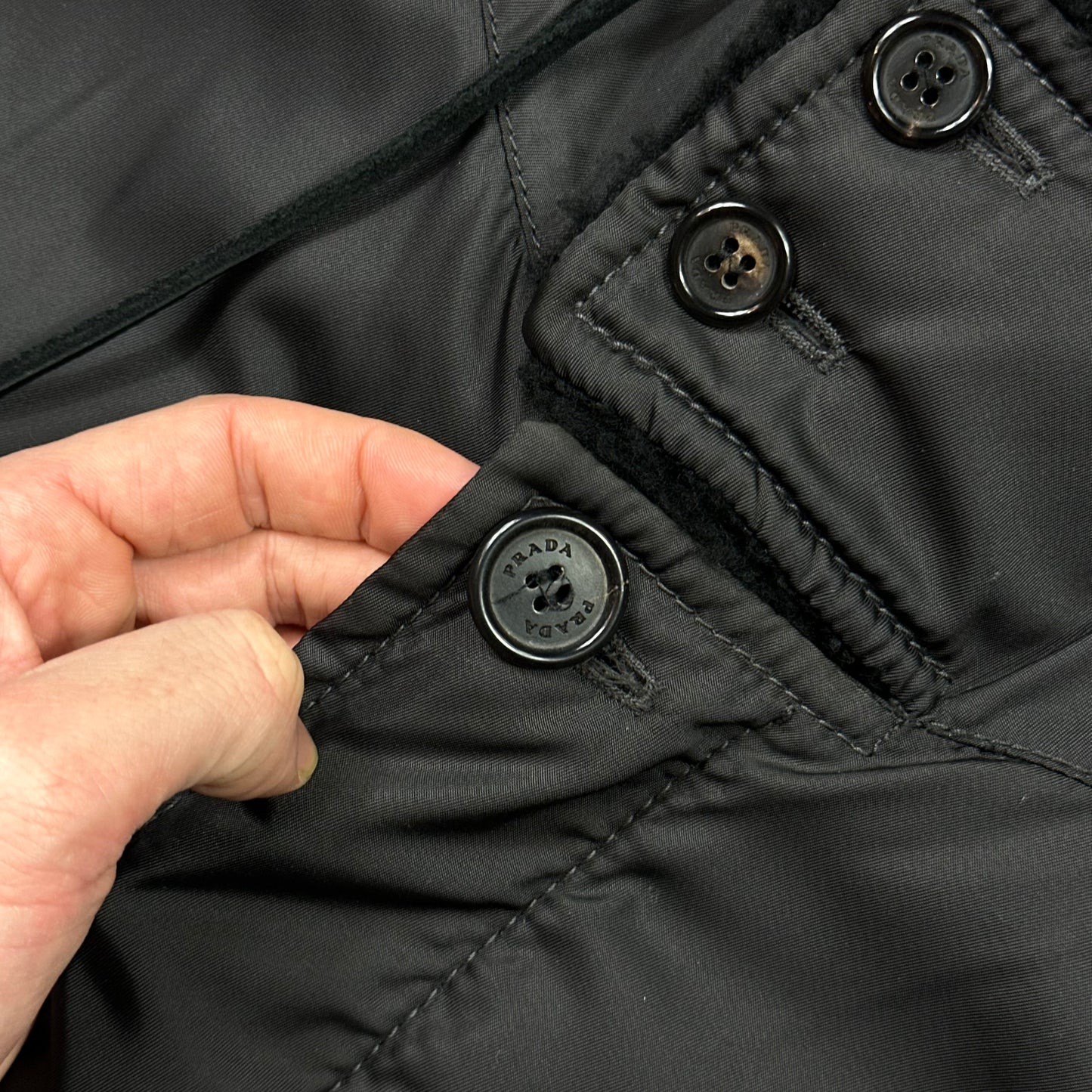 Prada Milano 00’s Sherpa Hood Padded Nylon Canvas Multipocket Coat - XXL