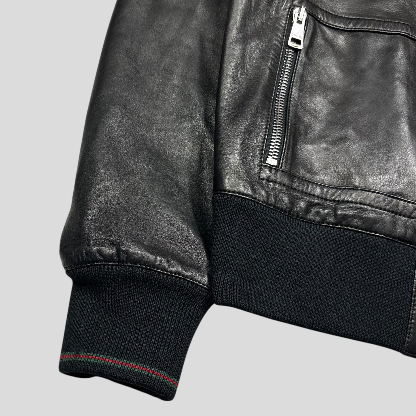 Gucci Nappa Leather Logo Web Bomber Jacket - IT46 (S)