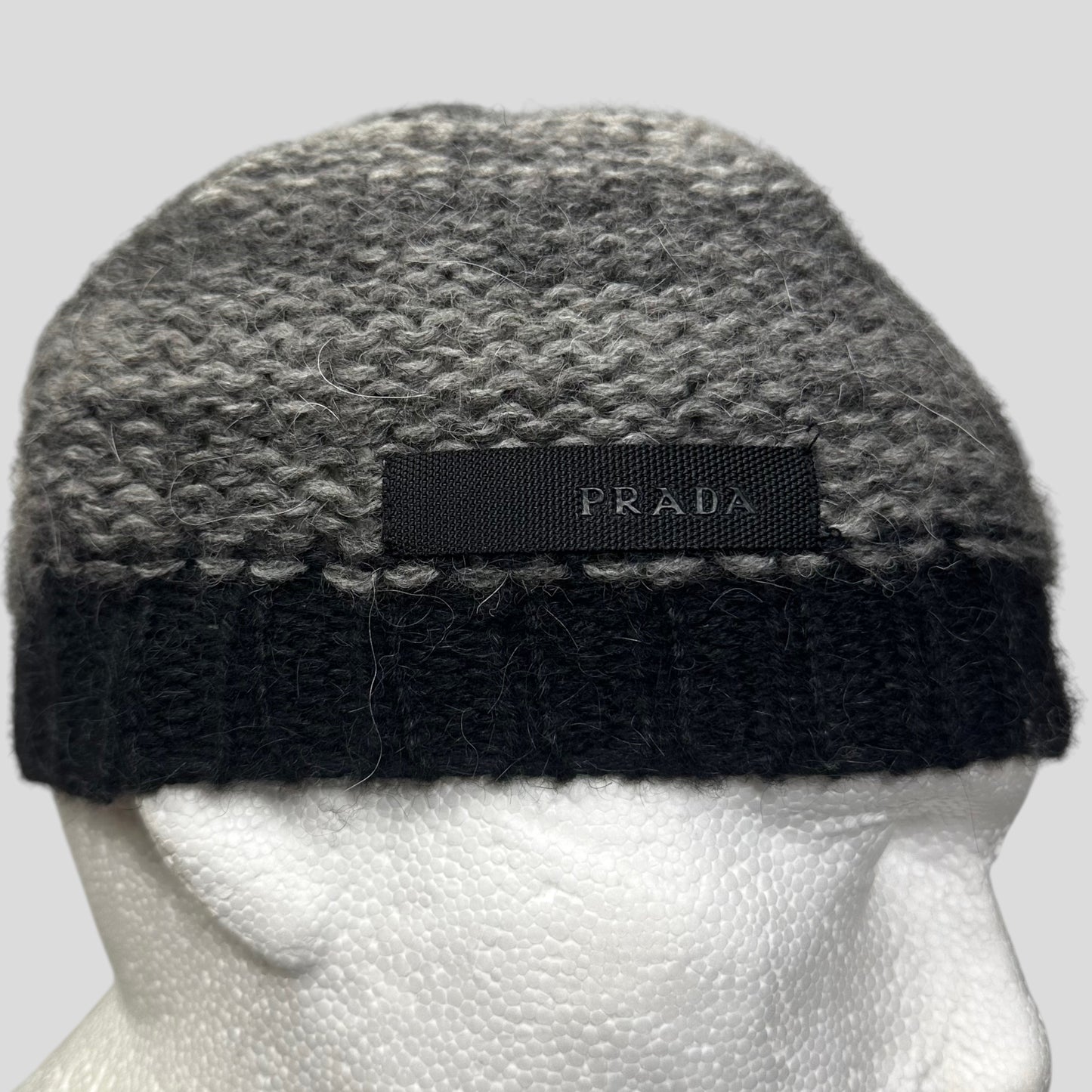 Prada Sport 2007 Alpaca Wool Carbon Logo Beanie - OS