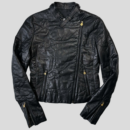 Gianni Versace 1997 Leather Puzzle Camo Biker Jacket - S