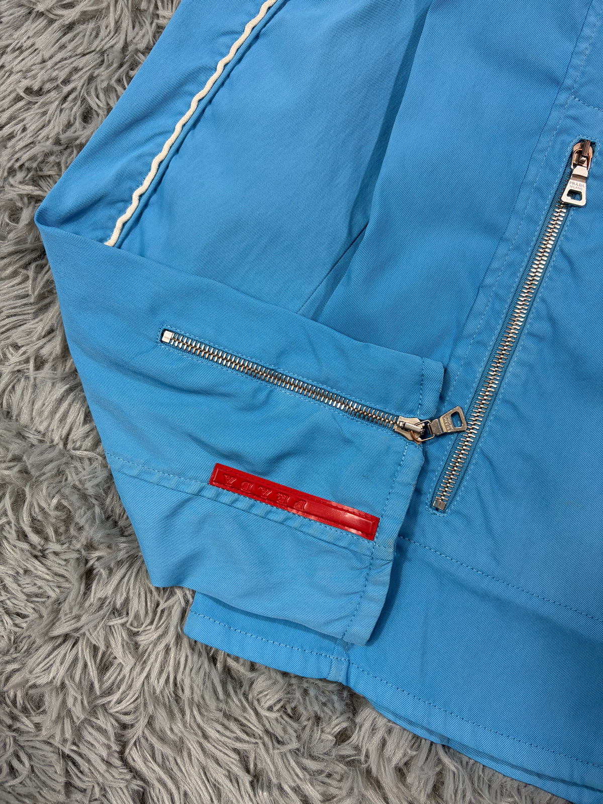 Prada Sport 2003 Aqua Blue Nylon Piped Biker Jacket - IT48
