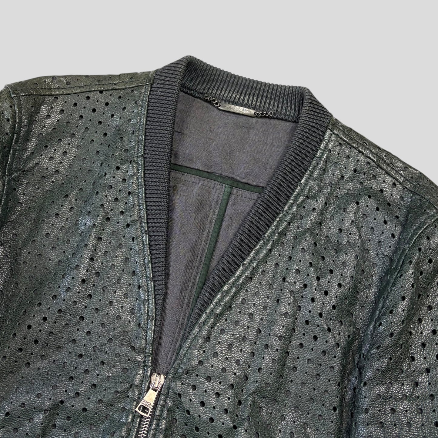 Dolce & Gabanna SS21 Perforated Goat Leather Bomber Jacket - S/M