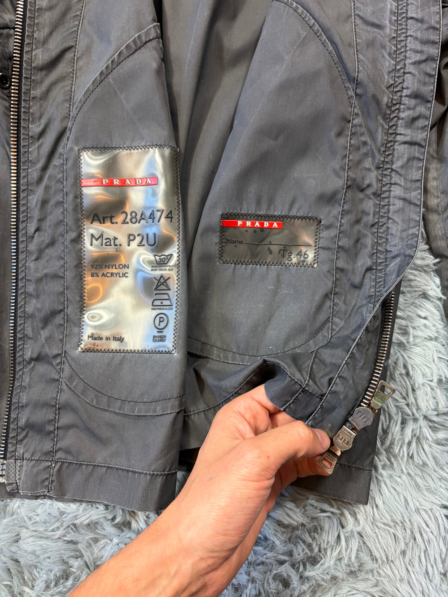 Prada Sport 00’s Ventilated Tela Patina Nylon Acrylic Biker Jacket - S/M