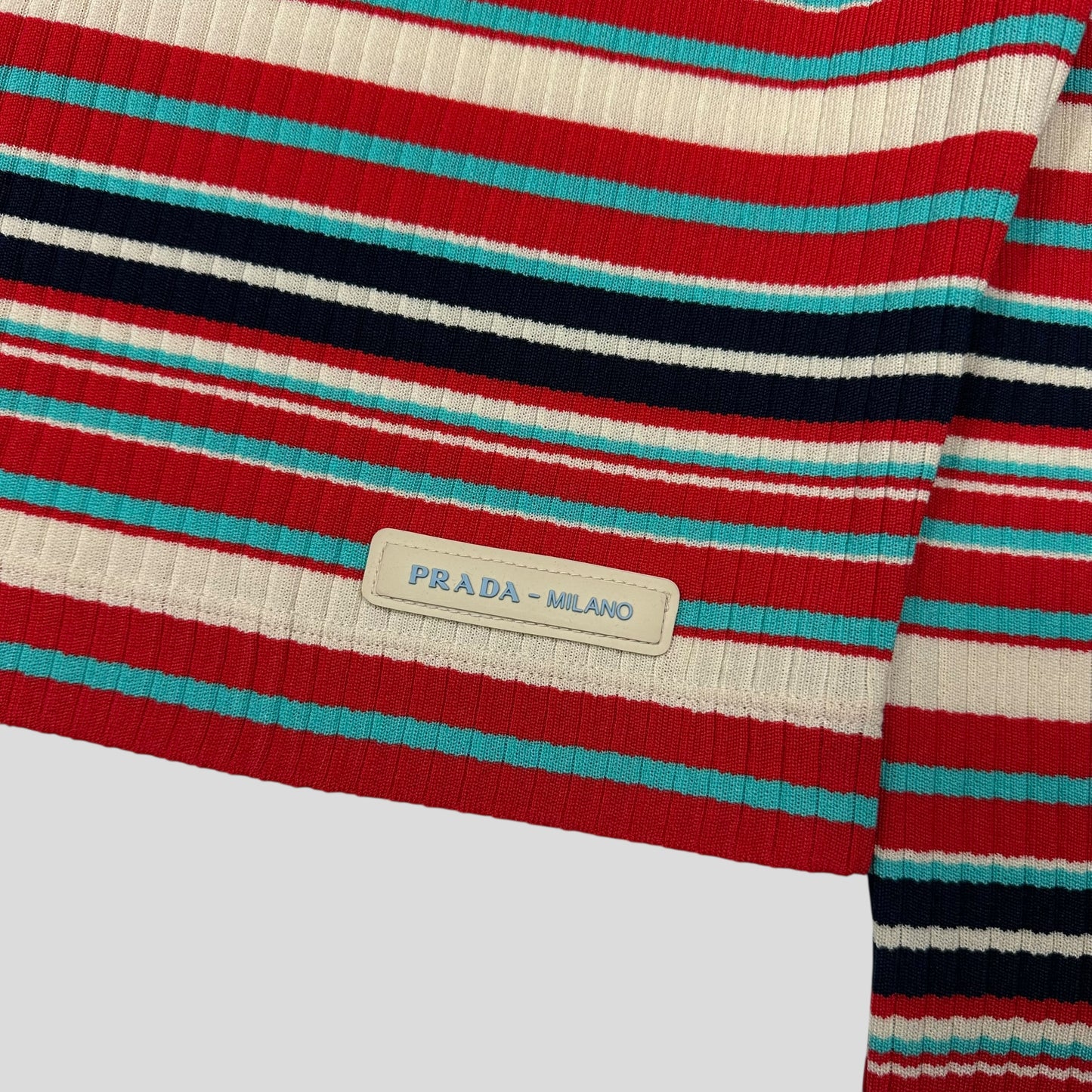 Prada Milano 2018 Candy Striped Textured Cropped Logo Knit - S