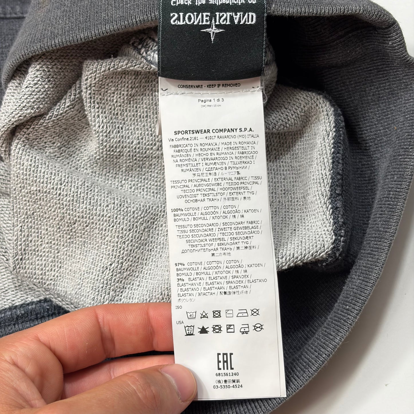 Stone Island 2018 Cargo Pocket Grey Sweatshirt - L