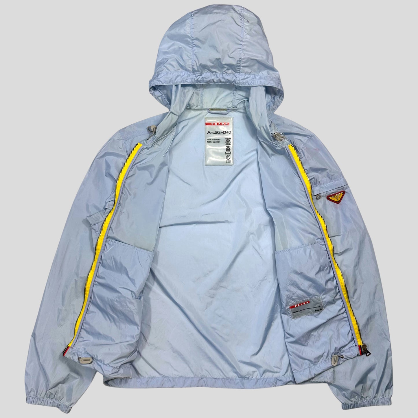 Prada Milano 2010 Baby Blue Contrast Plaque Logo Windbreaker - L