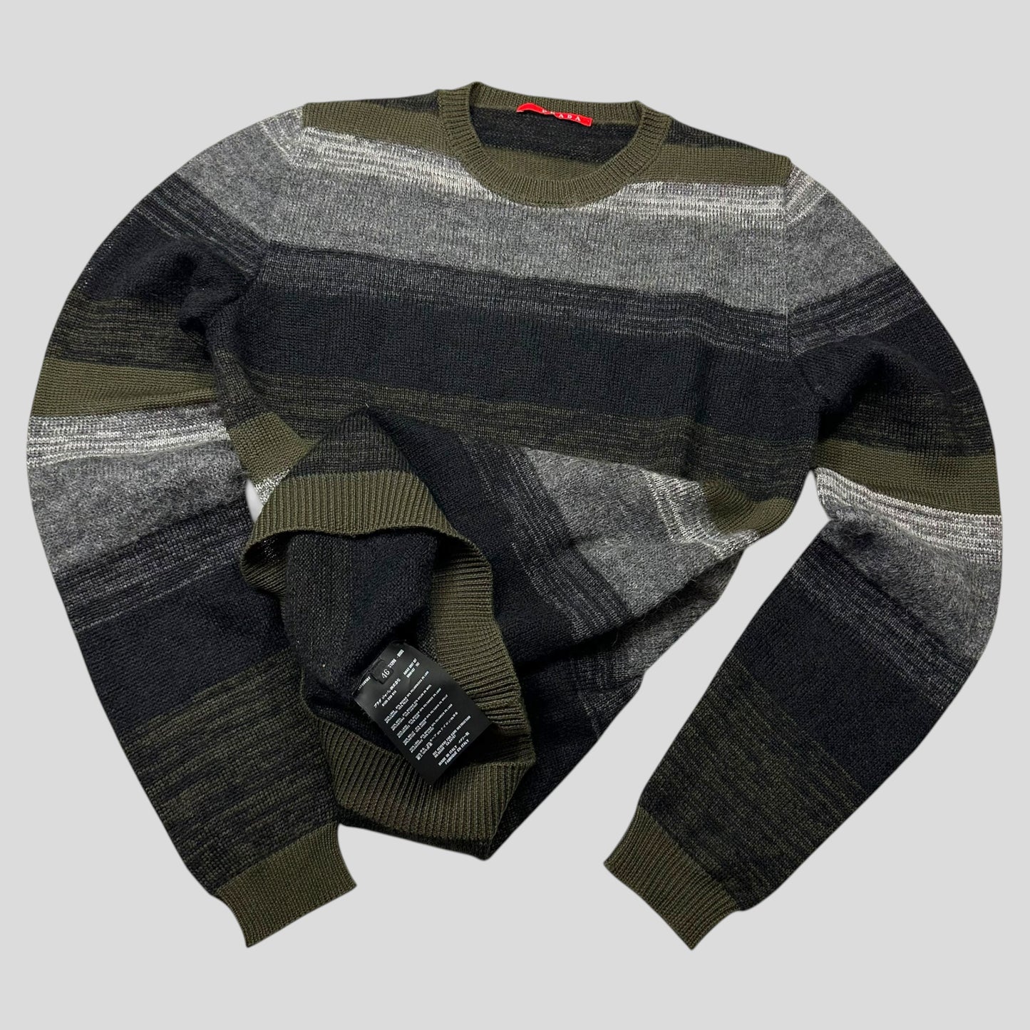 Prada Sport 2006 Striped Mohair Alternating Texture Leather Logo Knit Jumper - S