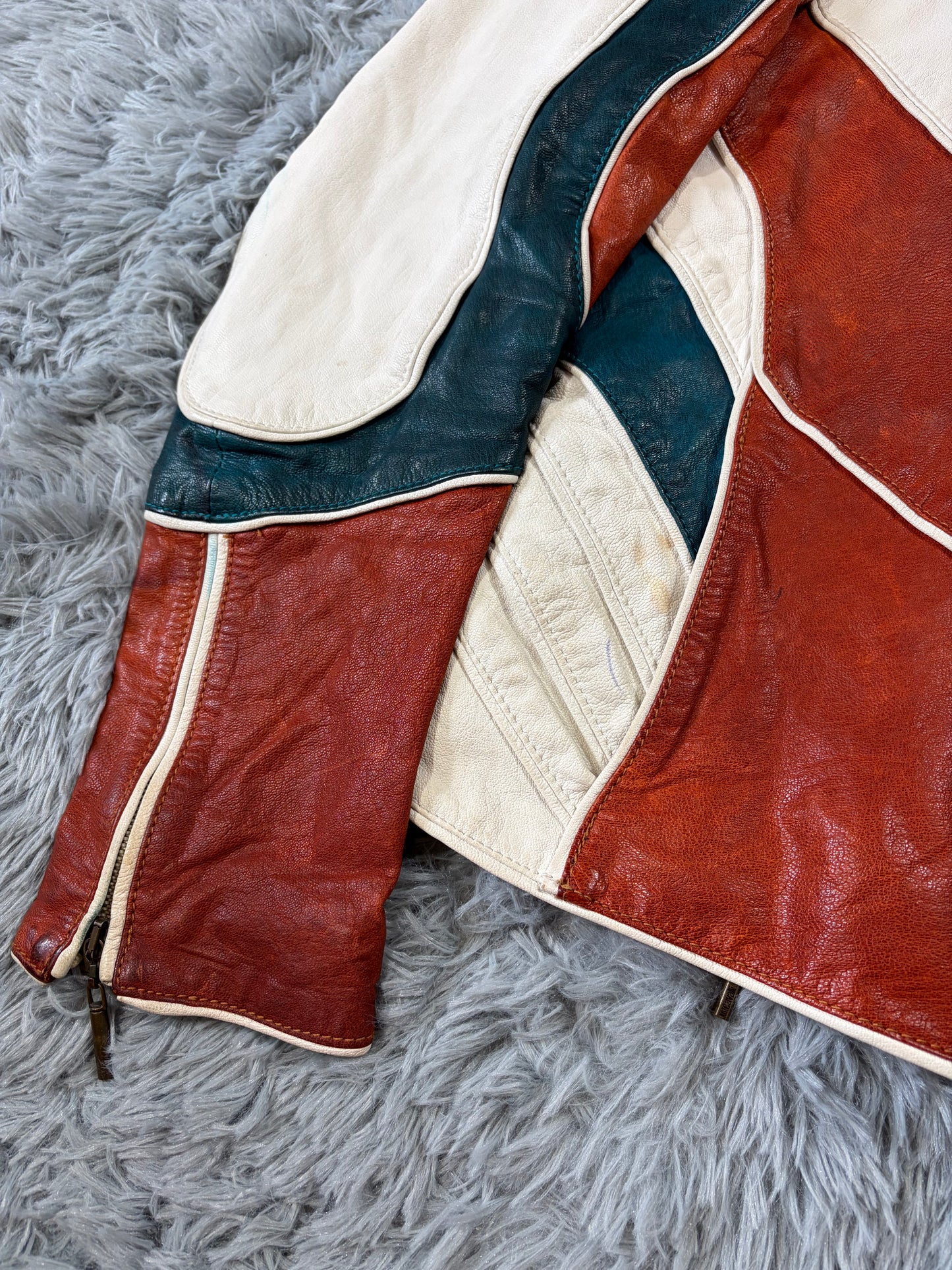 Just Cavalli 2005 Leather Panelled Moto Racer Jacket - M