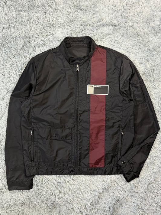 Prada 2018 Rubber Race Logo Striped Nylon Pocket Jacket - IT52