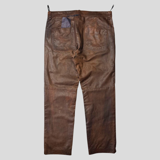 Prada Milano 00’s Embossed Logo Leather Biker Trousers - IT48