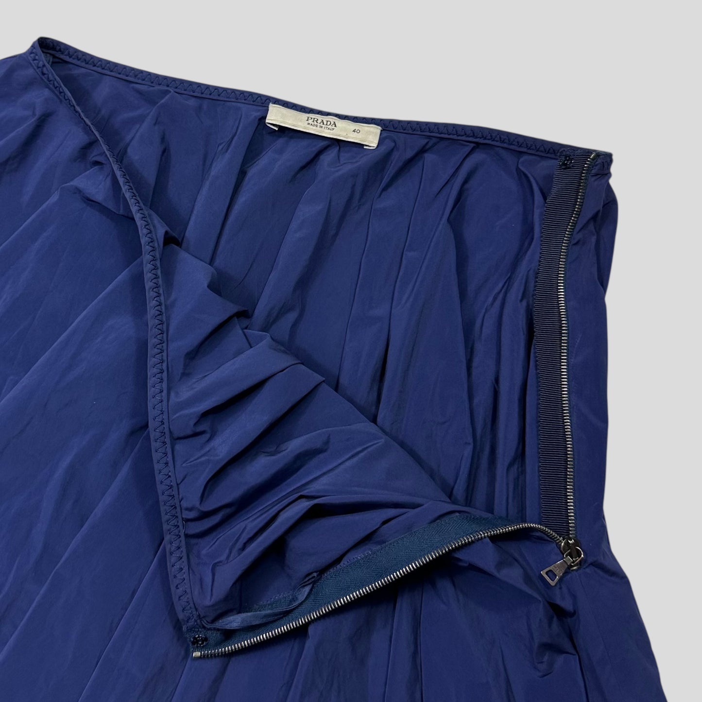 Prada 2006 Blue Nylon Shimmer Pleated Zip Flare Skirt - IT40 (UK8)