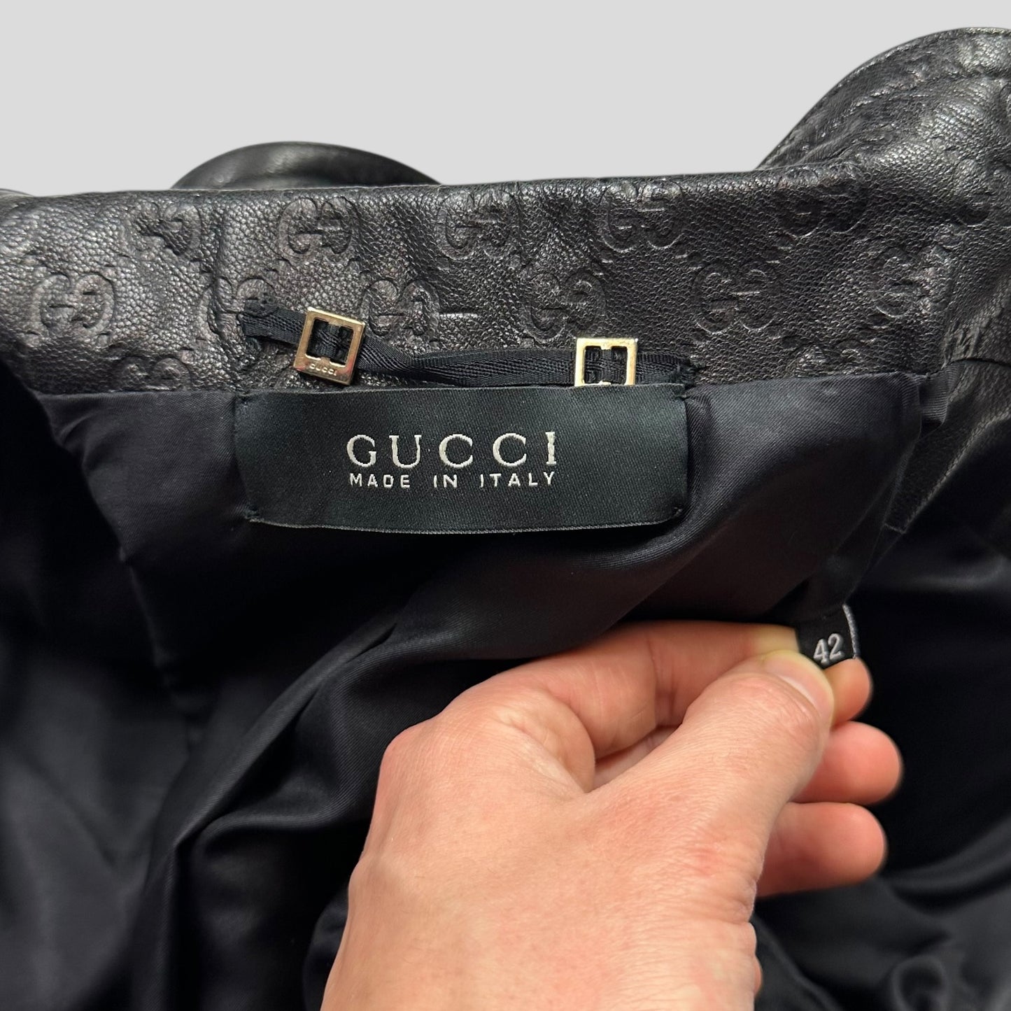 Gucci by Tom Ford 2003 GG Monogram Leather Belted Jacket - IT42