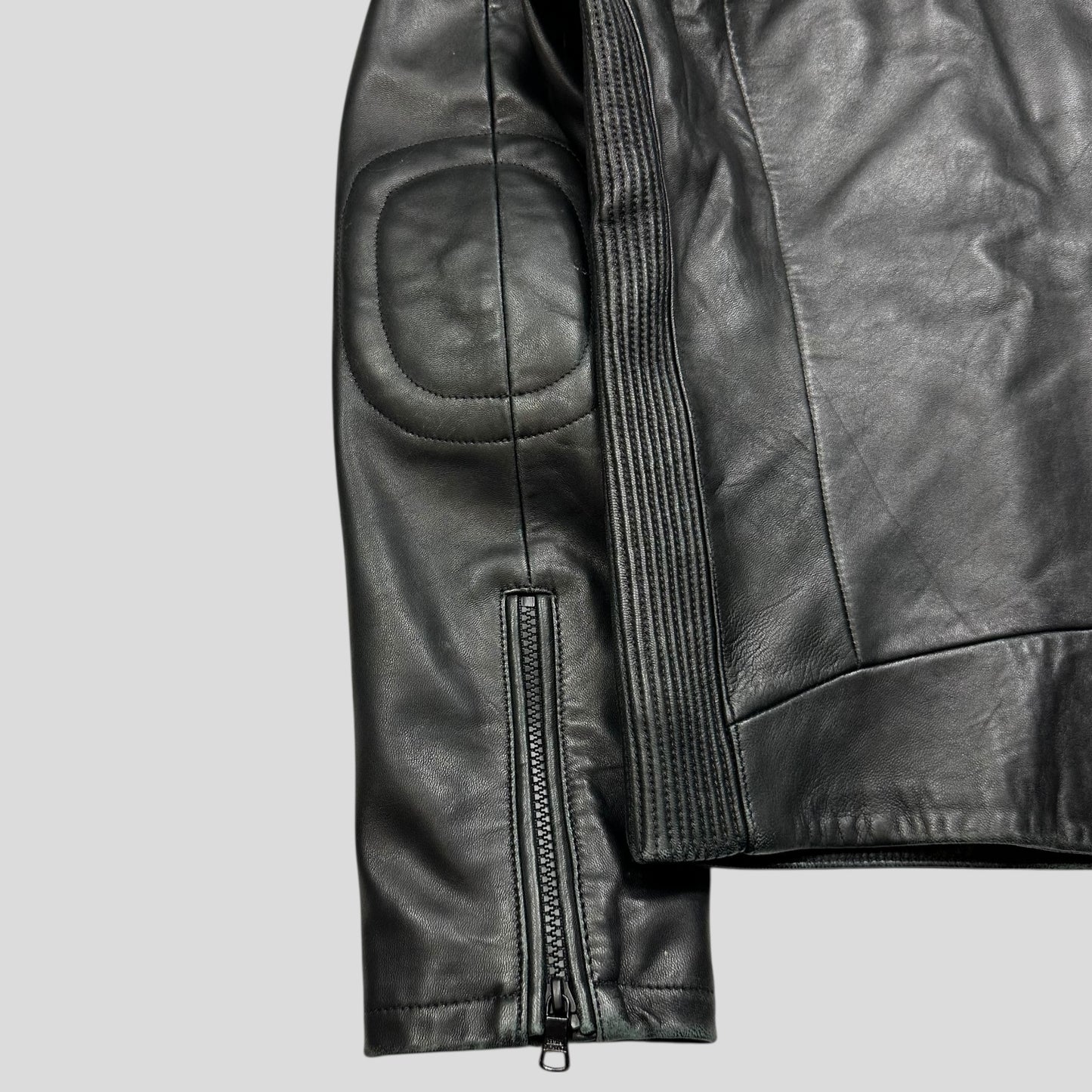 Armani Leather Moto Padded Biker Jacket - S