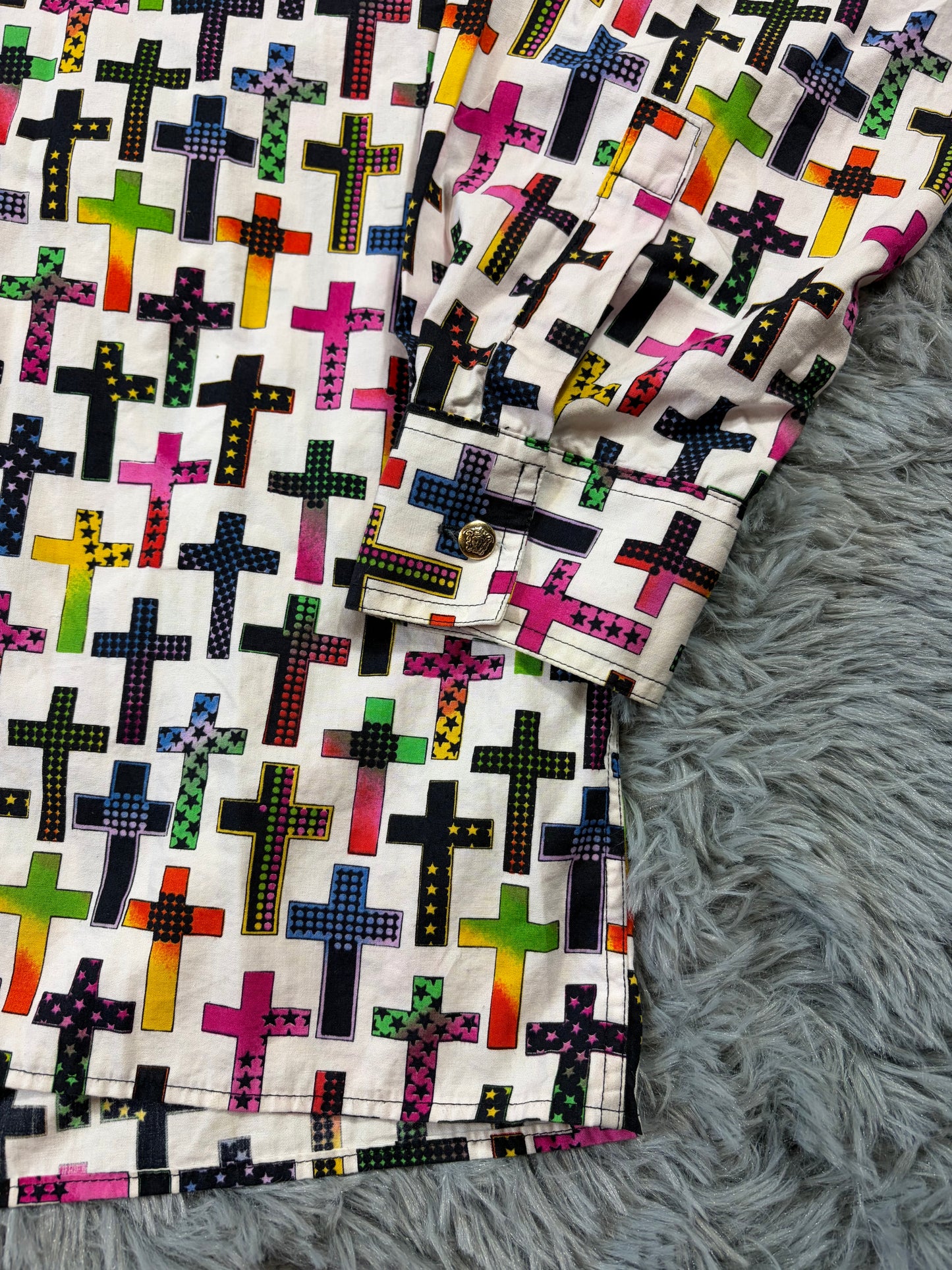 Versace VJC 90’s Rainbow Crosses Medusa Button Shirt - M (L/XL)