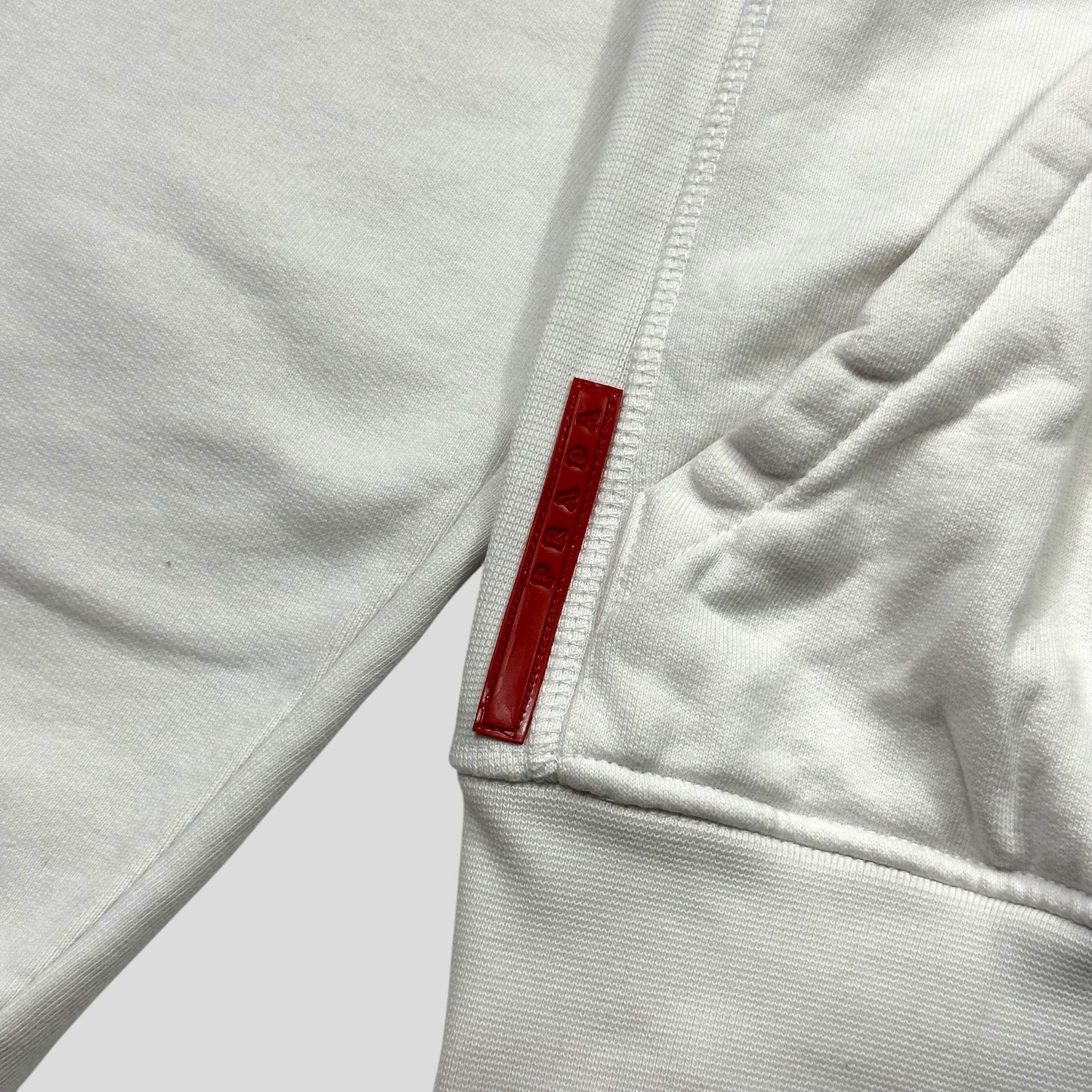Prada Sport 2012 Red Tab White Cotton Pullover Hoodie - M