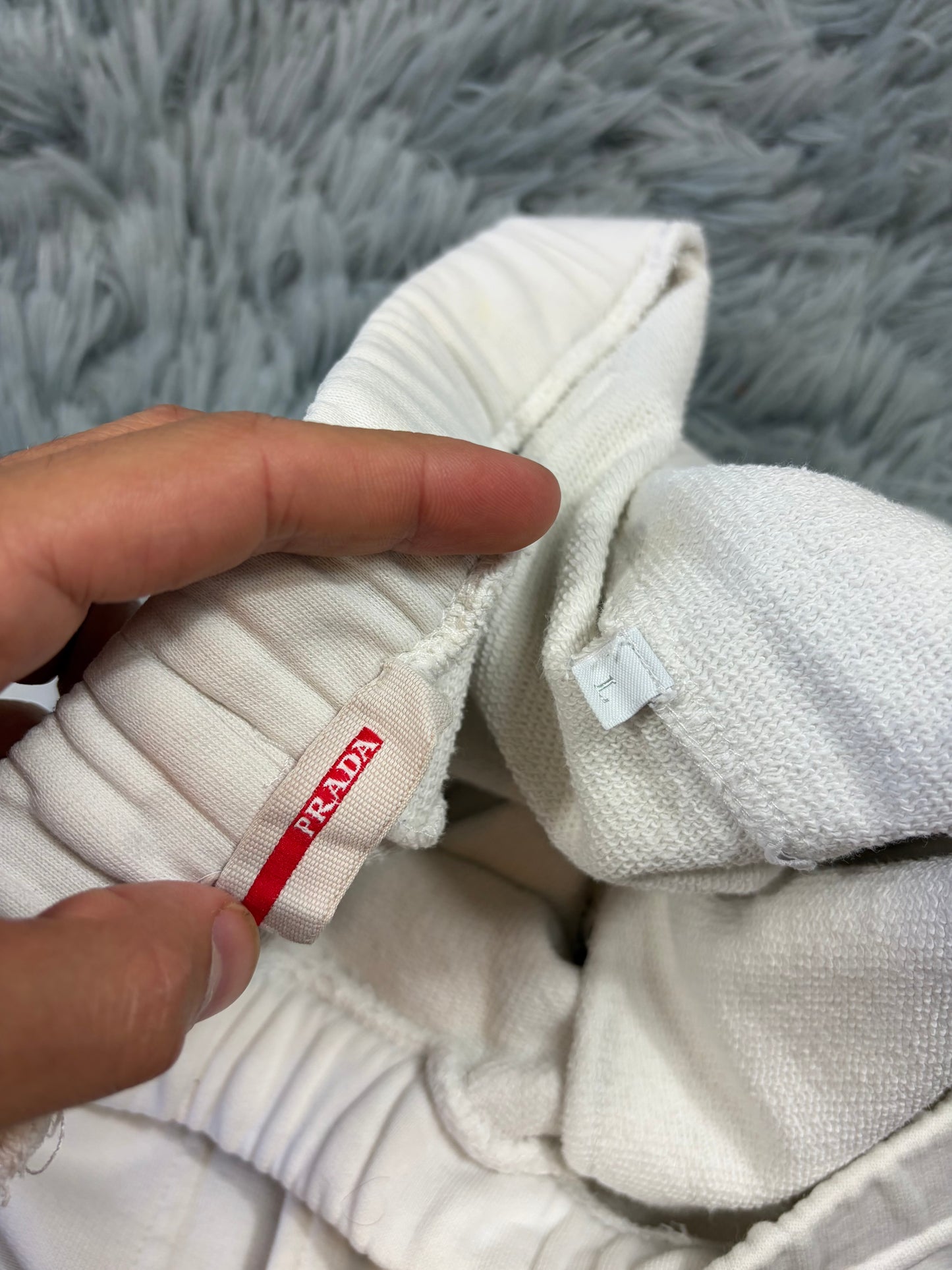 Prada Sport 2010 Red Tab Baggy White Cotton Jogger Shorts - L