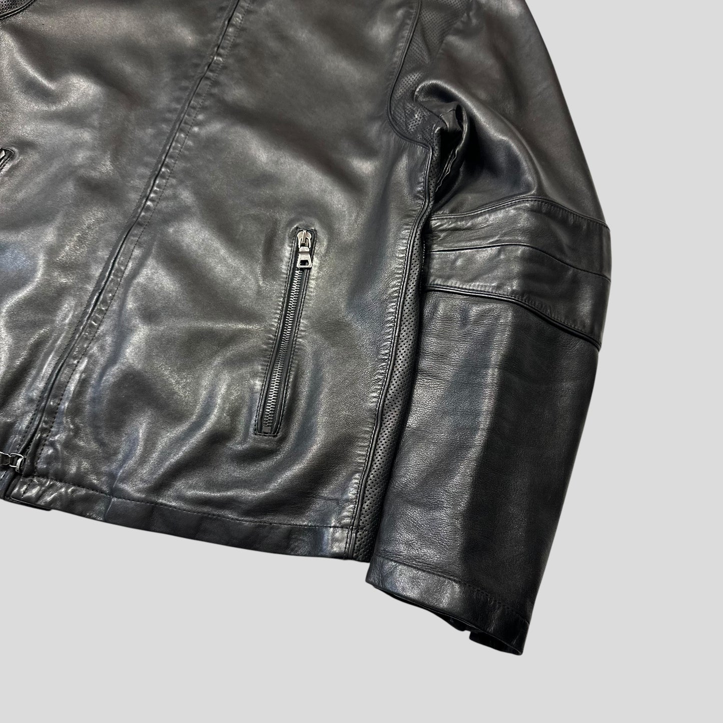Prada Sport 2006 Leather Perforated Café Racer Logo Jacket - M