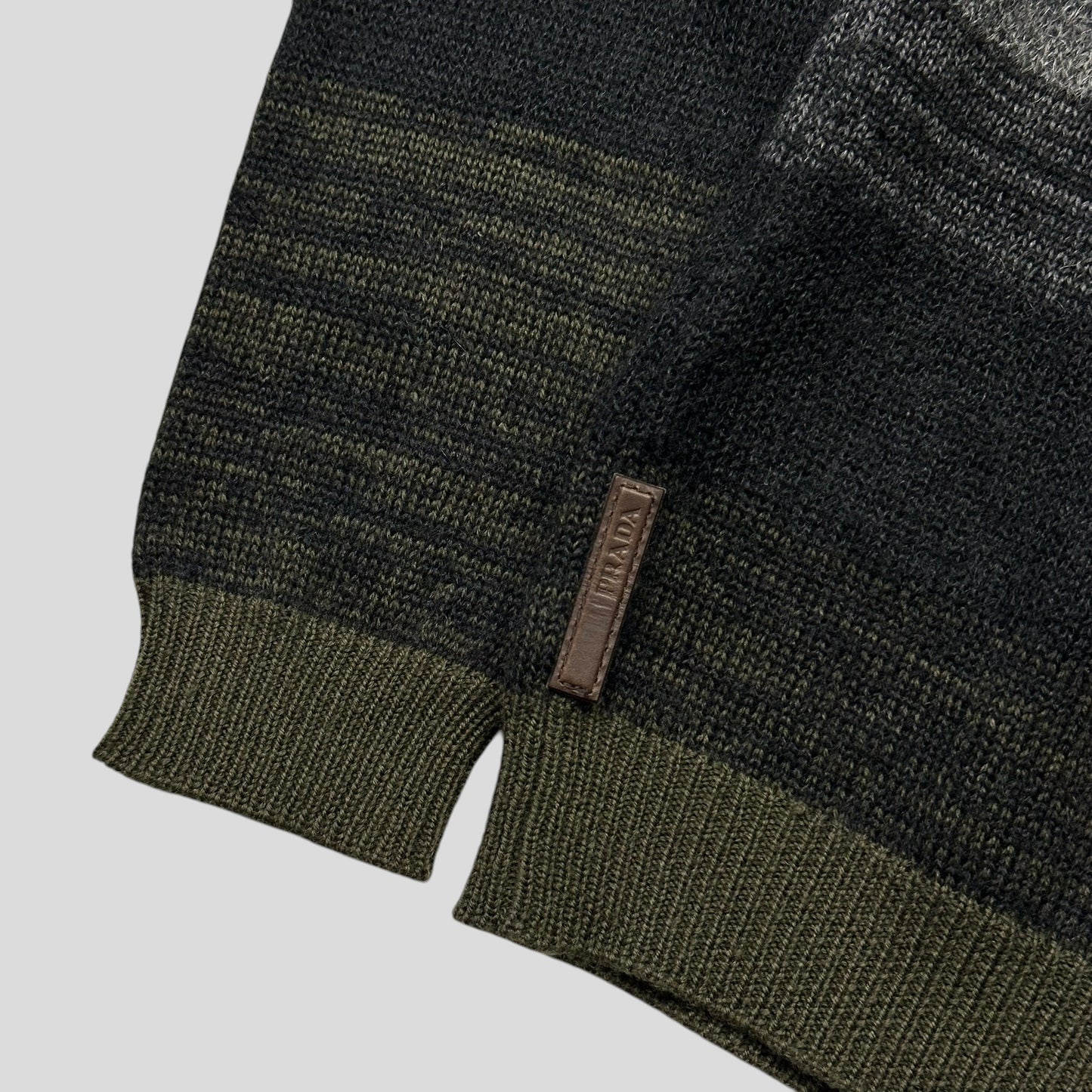 Prada Sport 2006 Striped Mohair Alternating Texture Leather Logo Knit Jumper - S